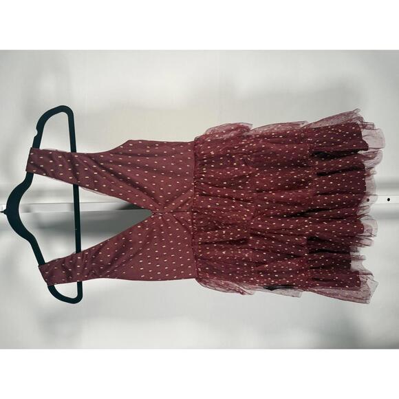 NWT Lulus Forever Sparkling Burgundy Dotted Mesh Tiered Mini Dress Size M - Picture 4 of 9